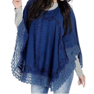 Indigo Thread Co. Embroidered Blue Women's Poncho Size Large